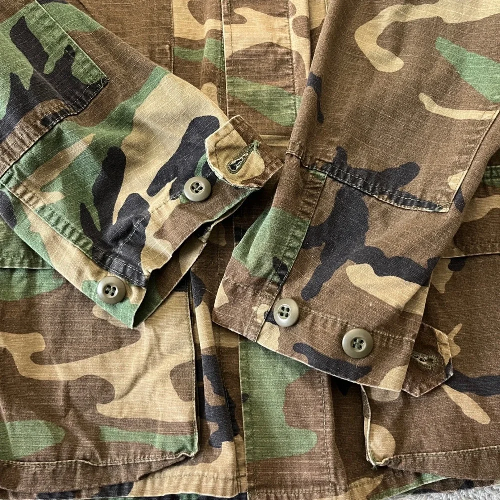 Vintage Mens Camouflage‎ Field Jacket Military Style Button Up Hunting Coat